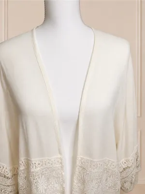 Anthropologie NWT Ivory Lace Fringe Kimono Cardigan Boho Size L Festival Bohemian Cardigan thumbnail 3