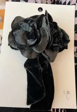 Black Velvet Suede Floral Neck Bow Tie Scarf Necklace thumbnail 6