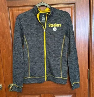 NFL teams apparel grey zip up STEELERS jacket size M 7/9 thumbnail 1
