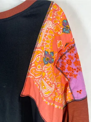 We The Free Patchwork‎ Boho Sweatshirt Small Embroidered Paisley Pullover thumbnail 11