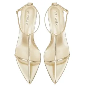 BRAND NEW ~ Metallic Gold Strappy Pointed Open Toe Heels Sandals ~ Size 8 ~ NWT thumbnail 3