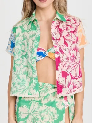 FARM RIO‎ Tropical Chita Floral Button Down Shirt Medium thumbnail 1