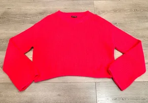 Wild Fable Neon Hot Pink‎ Ribbed Cropped Crewneck Sweater Womens Medium M thumbnail 1