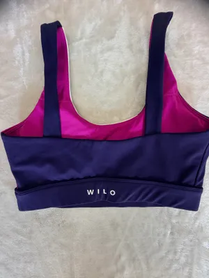 Colorblock Scoop Support Sports Bra — Magenta, Navy & White thumbnail 2