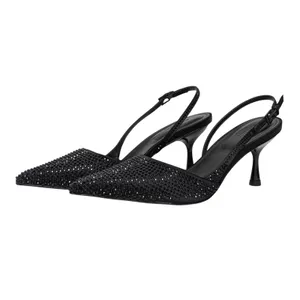 Black Crystal Slingback Kitten Heel Pointed Toe Dainty Glam Minimalist, sz 6 NEW thumbnail 3