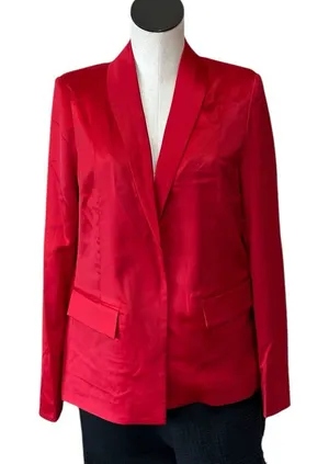 NWT Steve Madden Satin Shawl Collar Blazer Small, DARK RED thumbnail 1