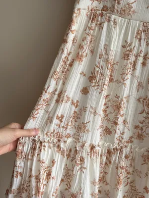 Blu Pepper Floral Puff Sleeve Mini Dress, White/Brown, Size Medium thumbnail 16