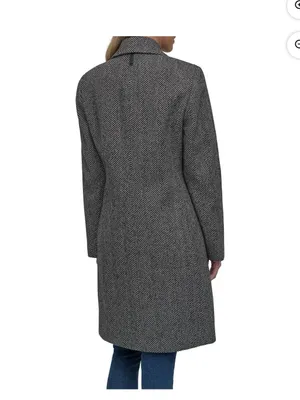 DKNY Women's HerringboneDouble Breasted Wool Blend Coat Medium New thumbnail 4