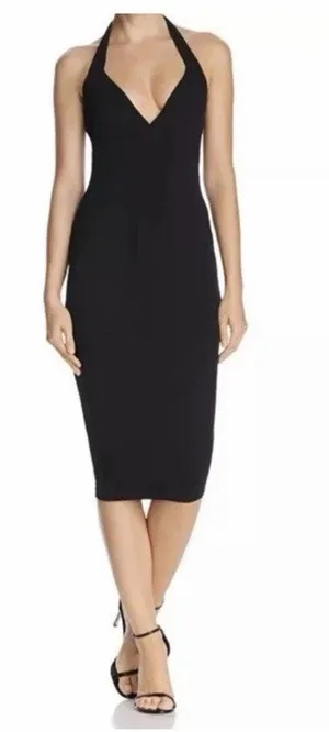 Nookie Medea Midi Bodycon Halter Dress Black Open Back XS NWT Glam Edgy Cocktail thumbnail 1