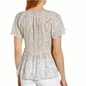 Lucky Brand Pastel Paisley Floral Print Peplum Top M thumbnail 2