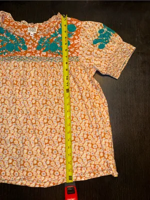 Sister Mary Floral Embroidered Coral Blouse Teal Boho Peasant Top Cottagecore thumbnail 6