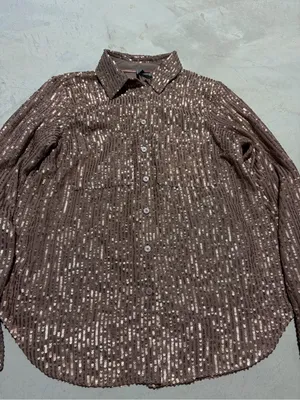 Anthropologie Brown Sequin Button-Up Shirt small thumbnail 2