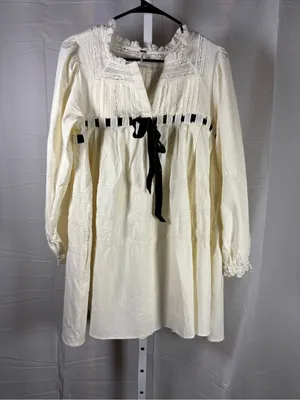 Free People Ivory Mini Dress with Black Ribbon Accent thumbnail 4