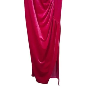 Cider Fuscia Pink Midi Dress Velvet Square Neck Rouched‎ Side Slit Formal NWT thumbnail 9
