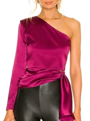 Amanda Uprichard Purple Silk One‎ Shoulder Belted Waist Top thumbnail 1