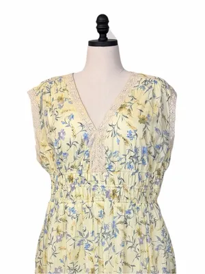 Taylor Maxi Dress 16W Yellow Floral Cotton Lace Smocked Waist NWT Cottagecore thumbnail 7