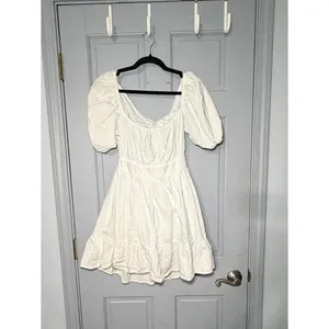 SheIn White Babydoll Mini Dress Puff Sleeve Cottagecore Milkmaid Size Medium thumbnail 6