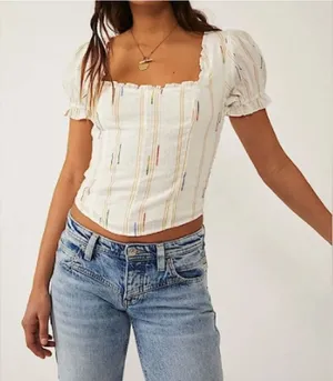Free People Seratonin Corset Top Shirt Blouse Linen Ivory Combo Boho thumbnail 1