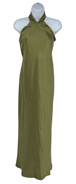 NWT Petal‎ & Pup Grasie Olive Satin Halter Maxi Dress Wedding Guest US 4 thumbnail 1