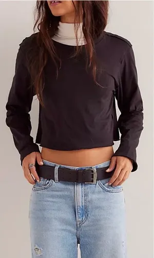 NWOT Free People We The Free The Perfect Long-Sleeve Tee - Black - medium thumbnail 1