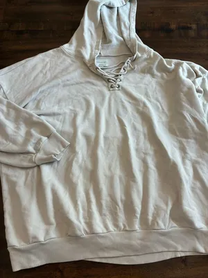American Eagle Sweatshirt Women’s XL Jegging Fit Tan Hoodie Tie Up Drawstring thumbnail 1