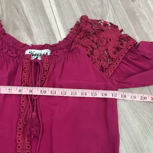 Meghan LA burgundy crochet floral blouse size medium thumbnail 7