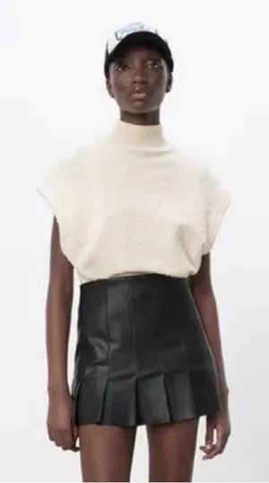 ZARA Black Leather Pleated Skirt thumbnail 1