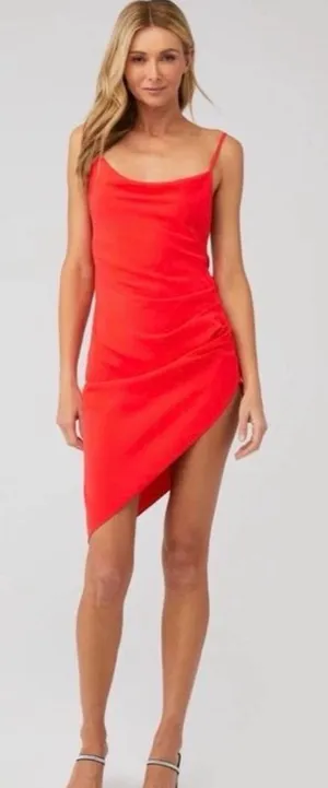 Amanda Uprichard‎ Samba Dress Red Cowl Neck Asymmetrical Midi Size M thumbnail 1