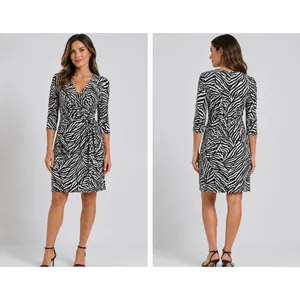 Vertigo Paris L Zebra Print Faux Wrap Mini Dress NWT V-Neck 3/4 Sleeve‎ Sheath thumbnail 8