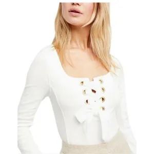 Free People White Looking Back‎ Lace-Up Top sz XS thumbnail 1