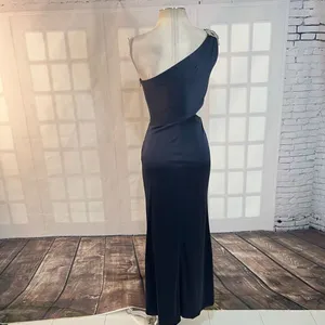 Kurt Thomas liquid blue stretch satin embellished one shoulder cutout gown thumbnail 6