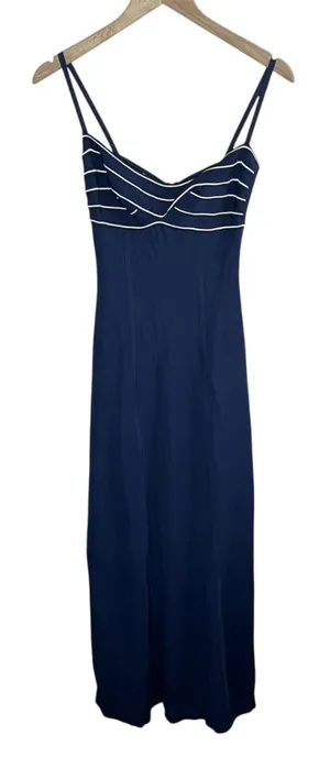 Herve Leger 90s Navy Blue Bandeau Top Stretch Bodycon Maxi Dress S thumbnail 1