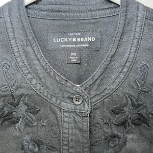 Lucky Brand Popover Dress Black Embroidered Denim Pullover Long Sleeve Y2K XS thumbnail 3