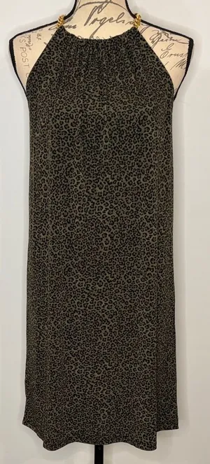Michael Kors gold chain accent stretch slinky leopard animal print dress S thumbnail 1