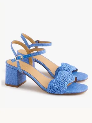 NWOB J.CREW FACTORY Woven Raffia Heeled Sandals Blue 6.5 thumbnail 6
