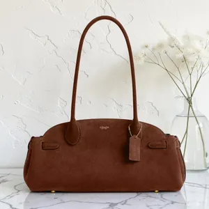 NWT Coach Empire Carryall 34 Suede Shoulder Bag Brass Warm Brown CBN41 Satchel thumbnail 1