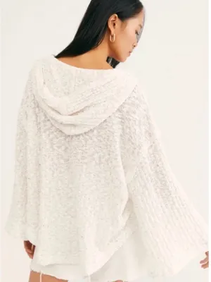 Free People Baja Babe Summer Pullover Hooded Sweater White Yellow M OB1128305 thumbnail 7