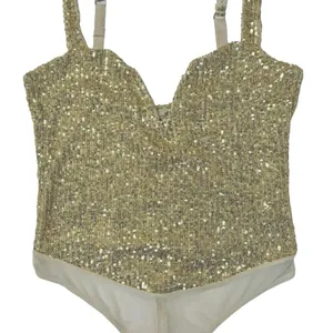 INTIMATELY FREE PEOPLE Sparks Fly Iridescent Gold Shimmery Sequin Bodysuit Sz M thumbnail 7