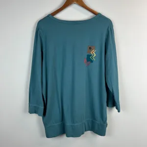 Prairie Cotton Tunic Top Womens Large Green 3/4 Sleeve Knit‎ Artsy Art To Wear L thumbnail 7