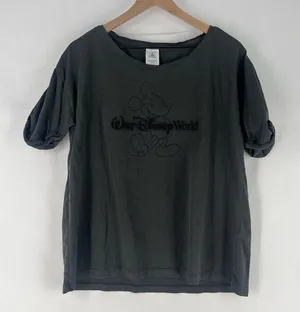 Disney Mickey Mouse Dark Charcoal Gray Minimalistic Cuffed ‎ Short Sleeve Tee thumbnail 1