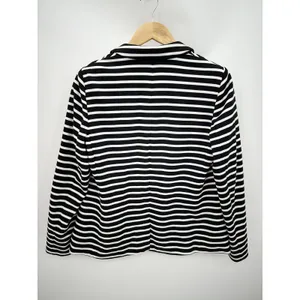 Chico's Womens Striped Blazer Size M Black White Single Breasted Career‎ HG9 thumbnail 2