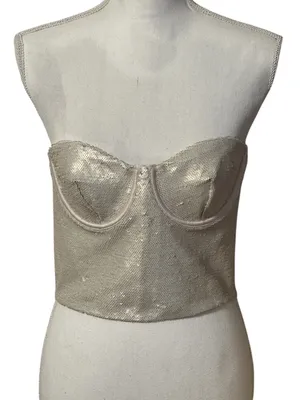 Zara Cream Sequin Sleeveless Corset Crop Top NWT thumbnail 1