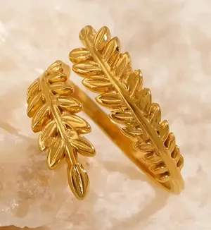 Vintage Leaf Design Adjustable Gold Plated Zinc Alloy Open End Leaf Ring thumbnail 1