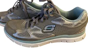 Skechers Flex Sole Memory Foam Grey Green Running Shoes Athletic 8.5 Sneakers thumbnail 1