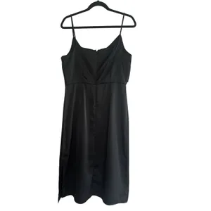 Sam Edelman Black Satin Cutout Midi Dress‎ Size 10 Cocktail Party Minimalist LBD thumbnail 2