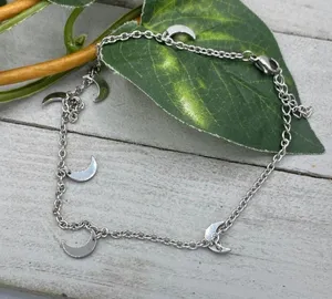 Crescent Moon Stainless Steel Anklet Silver thumbnail 1