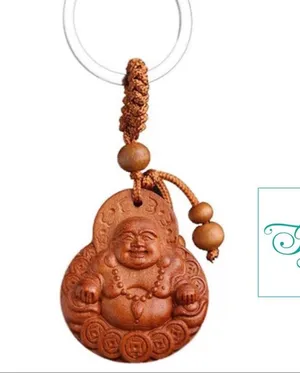 LUCKY BUDDHA Carved Rosewood Novelty Keychain thumbnail 2