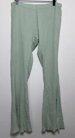 Free‎ People Women Cotton Pants Medium Sage Green Flare Lettuce Edge Gauze thumbnail 1