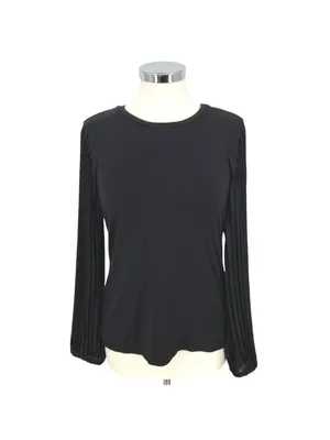 T Tahari Pleated Puff Sleeve Blouse Black Size Small Elegant Minimalism thumbnail 2