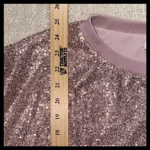See And Be Seen Sequin Sweatshirt Women Large Rose Gold Sparkly Party Top thumbnail 4